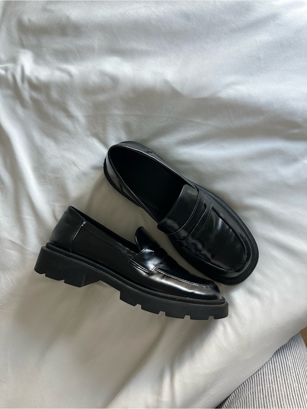 Black Leather Penny Loafers for Women